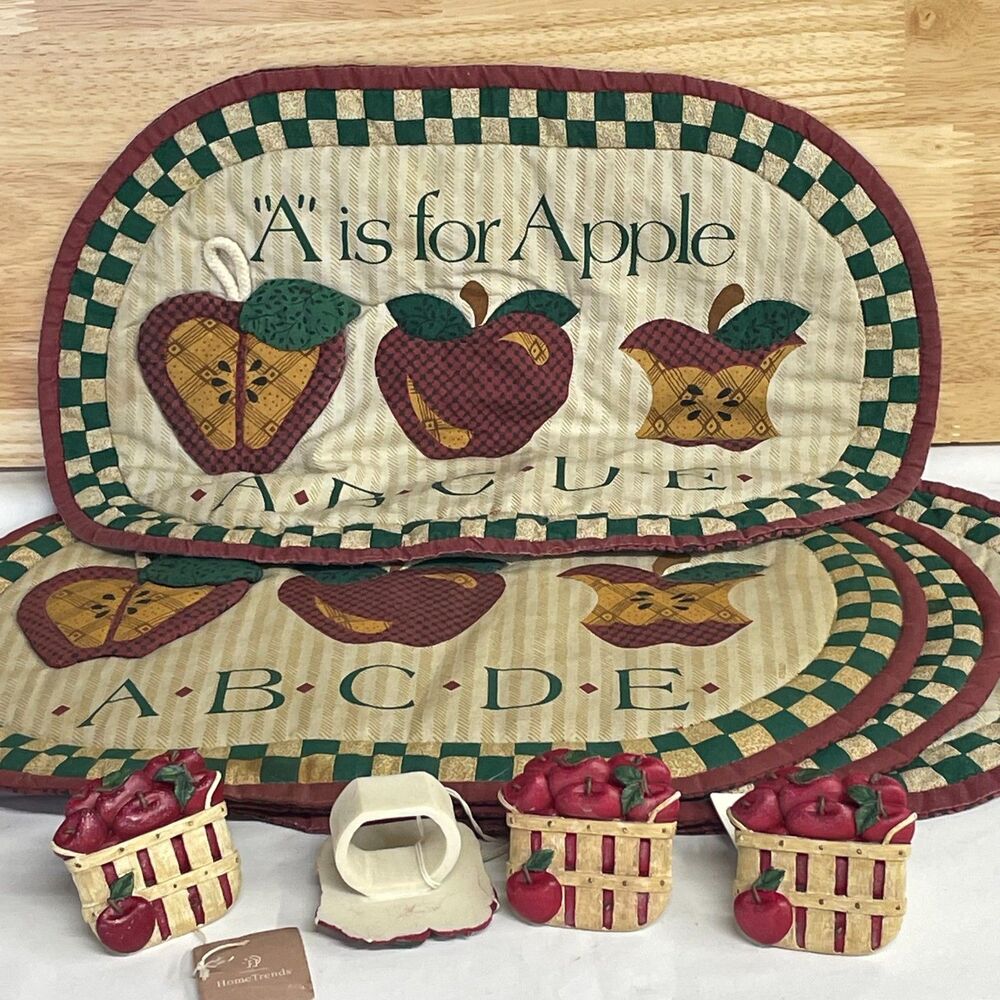 Primitive Apple Country Placemats Napkin Rings Set 4 Farmhouse Table Decor